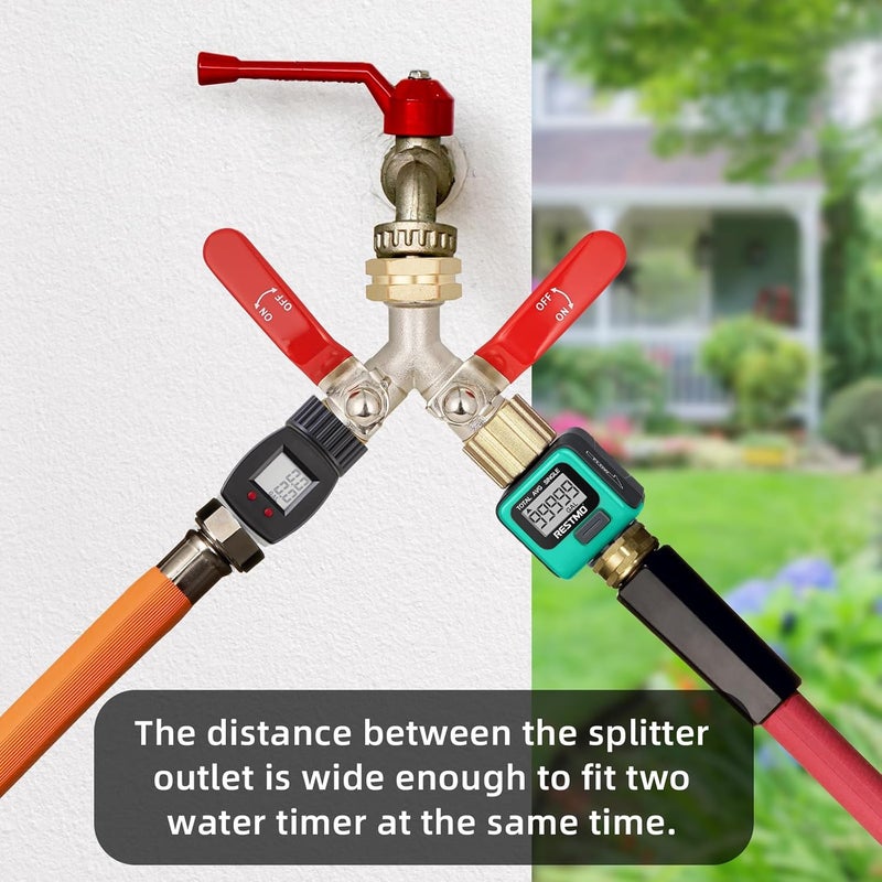 DINGBAI Hose Splitter 2 Way, High Flow Garden Hose Splitter, 3/4” Ght Inlet Brass Heavy Duty Hose Converter, Full Flow water 2 Way Faucet hose splitter, Long Handle Hose Valve Large Outlet. - Image 4